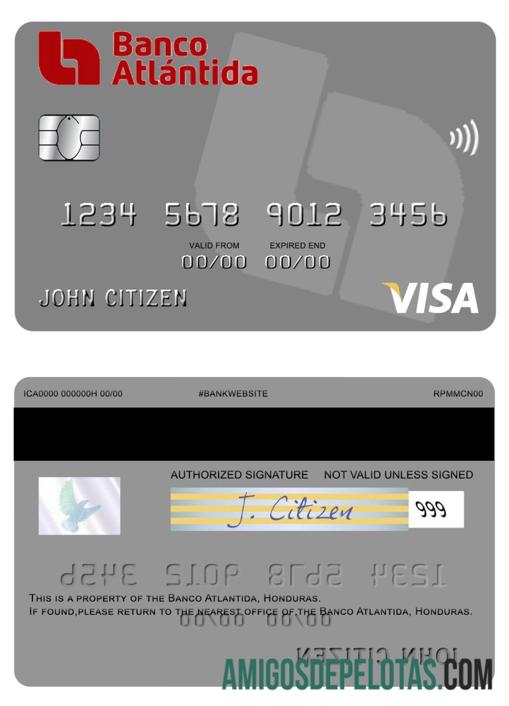 Honduras Banco Atlantida Visa Card modelo